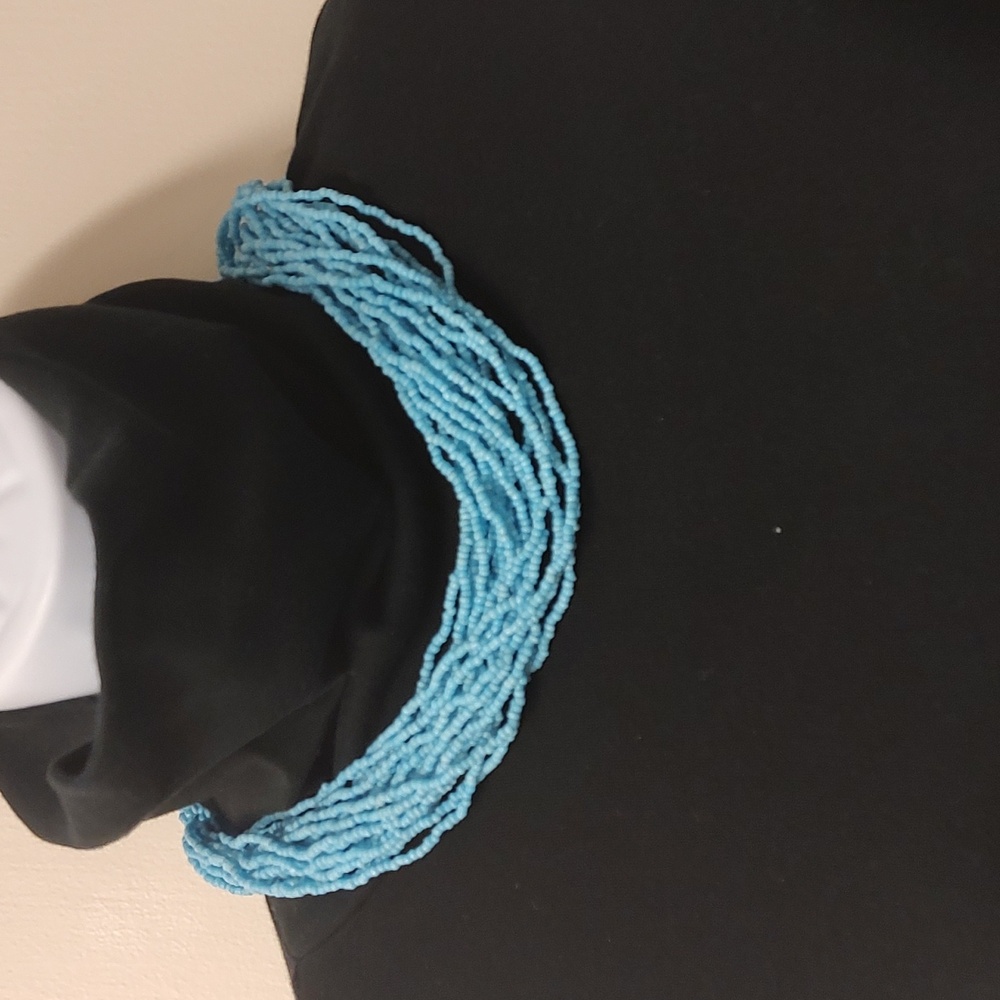 TURQUOISE~MULTI STRAND~ COLAR BEADED NECKLACE~RUNWAY READY
